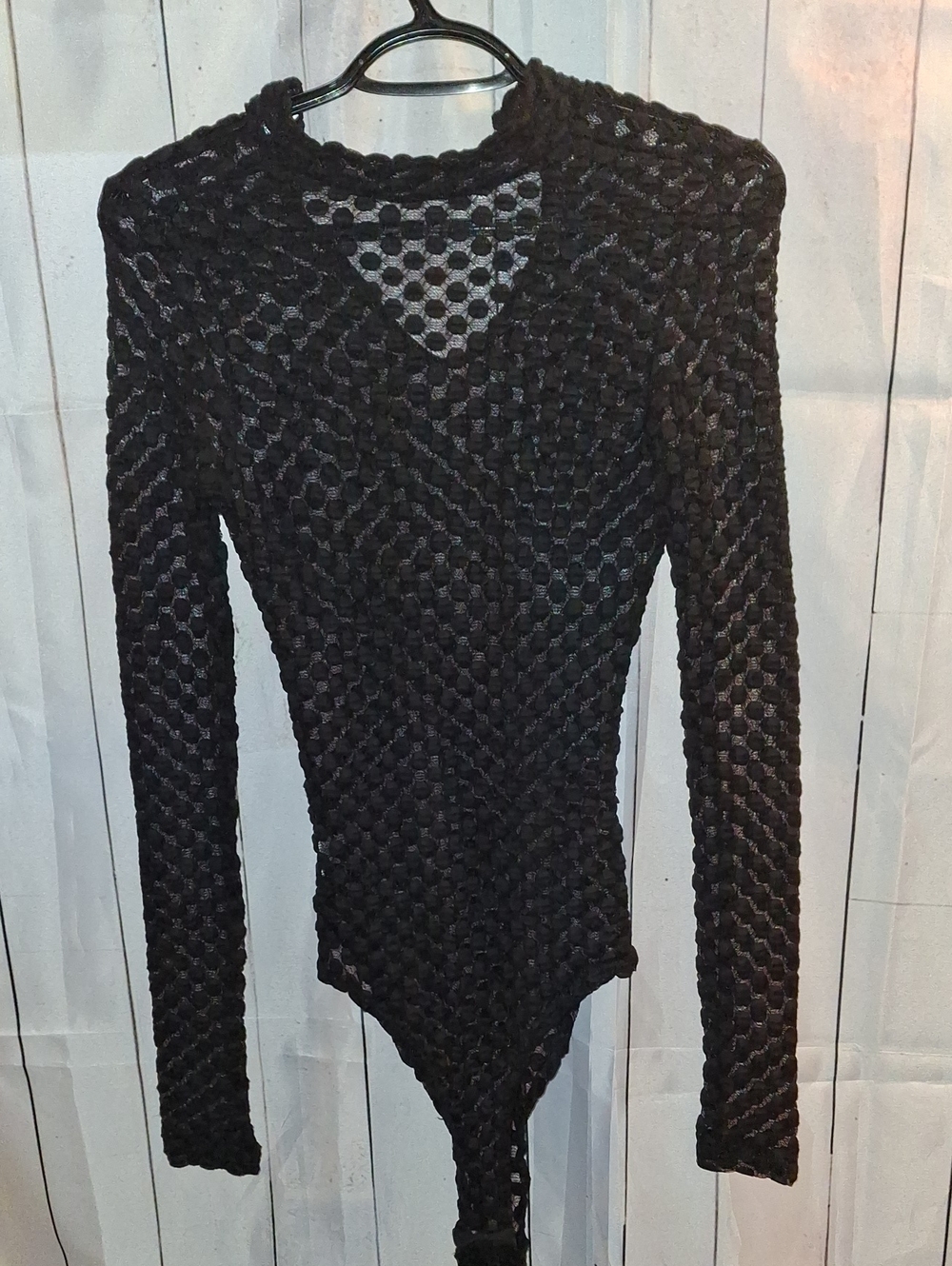 A3 Design Black Crochet V-Neck Long-Sleeve Bodysuit